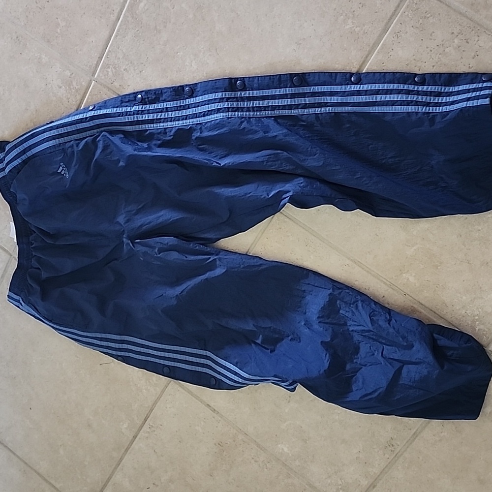Adidas Blue Nylon Sweatpants Comfortable JoggersSnap Button Both Legs